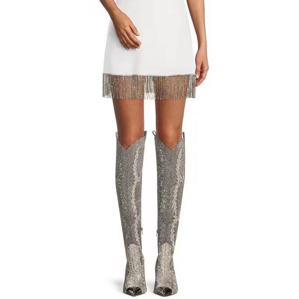 Dixie rhinestone fringe Crepe Mini skirt NASHVILLE white